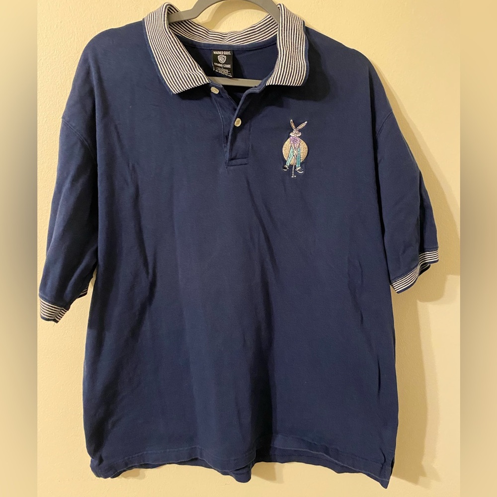 Vintage 1990s Bugs Bunny Blue Polo Shirt Mens Large Warner Brothers Studio Store